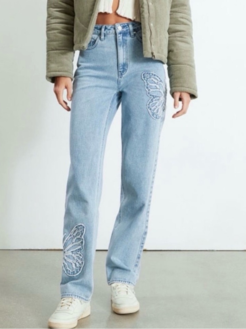 Pacsun 90’s Boyfriend Light Blue Butterfly Embroidered Women's Jeans